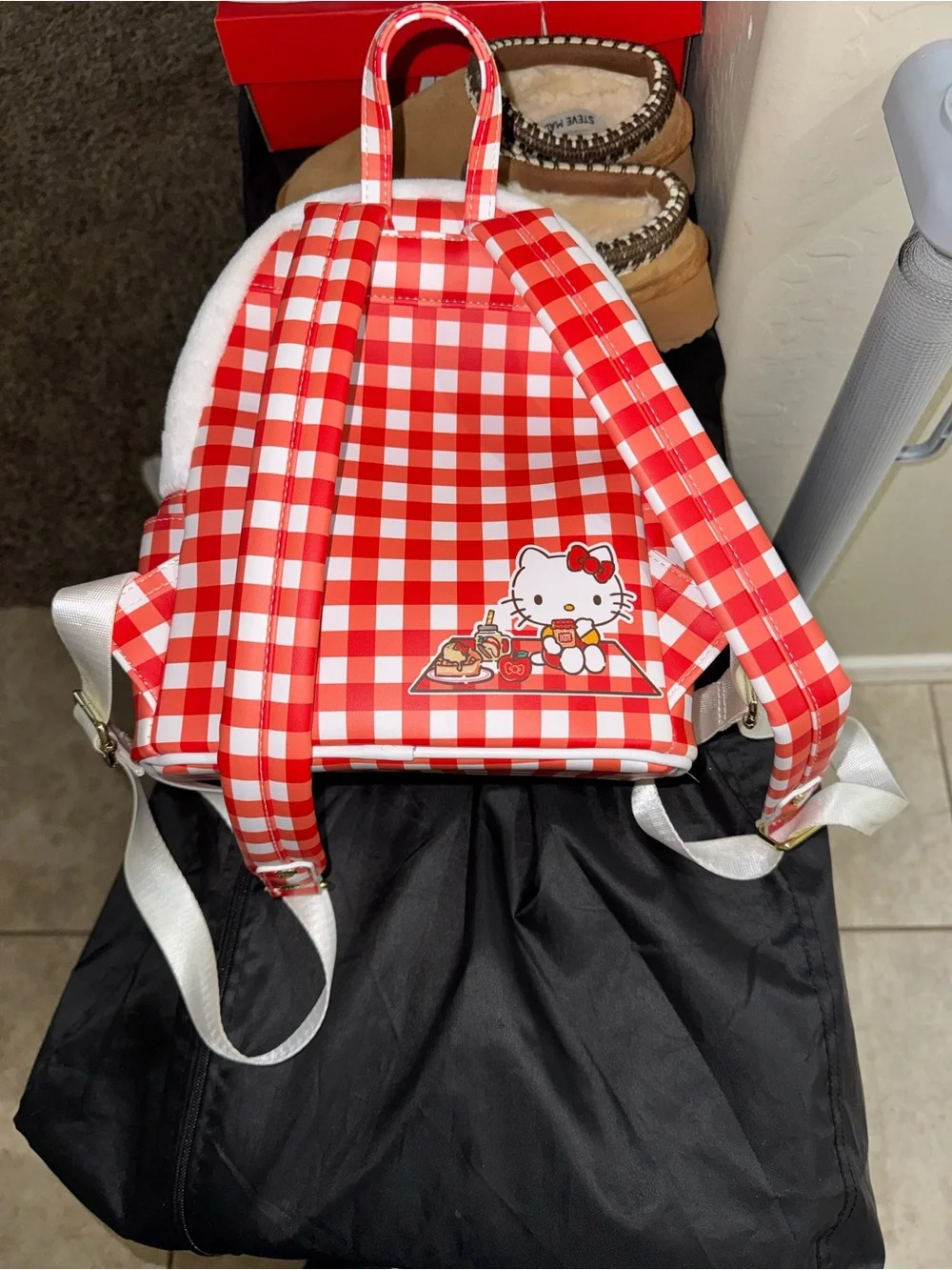 Sanrio Hello Kitty White Plush Mini Backpack with Red Gingham
